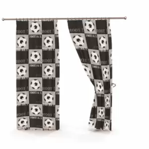 Portfolio Home Kids Club 3D Football One Pair Of Lined Curtains (66 X 72") With Matching Tie Backs Black