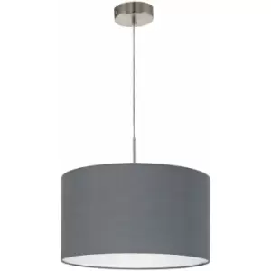 Pendant Light Colour Satin Nickel Steel Shade Grey Fabric Bulb E27 1x60W