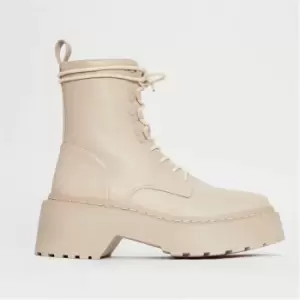 Missguided Chunky Lace Up Ankle Boots - Cream
