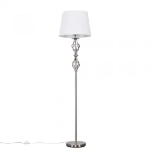 Pembroke Brushed Chrome Twist Floor Lamp with White Aspen Shade