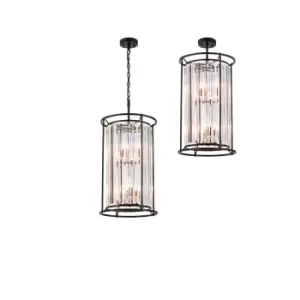 Guilford 2 Tier Ceiling Pendant, 3+3 Light E14, Satin Black, Clear