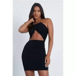 I Saw It First Black Slinky Chain Neckline Cut Out Mini Dress - Black