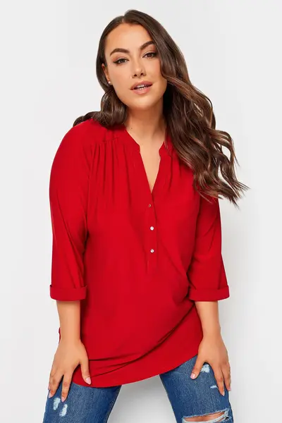 Yours Half Placket Shirt Red