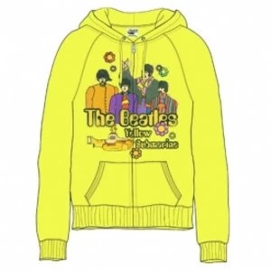 The Beatles Sub Band & Logo Ladies Yellow Zip Hoodie X Large