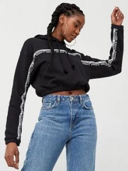 adidas Originals Cropped Logo Tape Hoodie - Black, Size 12, Women