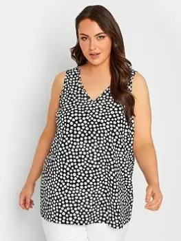 Yours Sleeveless Spot Print Vest Top - Black/White, Size 26-28, Women