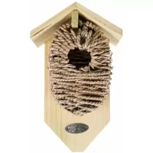 Wooden Bird Box with Seagrass Birdnest - Natural - Natural - Natural - Homescapes