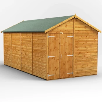 16x8 Power Windowless Apex Double Doors Garden Shed - Brown