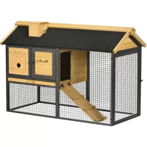 Rabbit Hutch and Run Guinea Pig Hutch Wooden Bunny Cage Asphalt Roof Yellow - Black - Pawhut