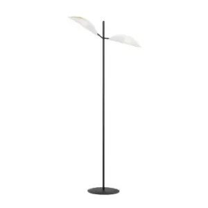 Emibig Vene Black Multi Arm Floor Lamp with White, Gold Fabric Shades, 2x E14