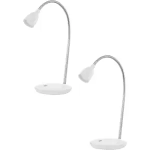 2 PACK Table Lamp Colour White & Chrome Plated Rocker Switch LED 3W Included