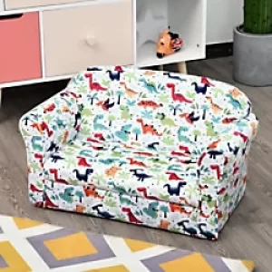 HOMCOM Kids Cartoon Dinosaur Wooden Frame 2-Seater Sofa Blue