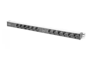 aluminum outlet strip with overload protection, 12 safety outlets, 2 x 2m supply safety plug