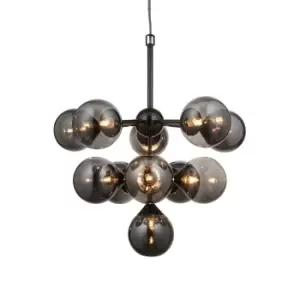 Oscar 11 Light Multi Arm Glass Shade Ceiling Pendant Black Chrome