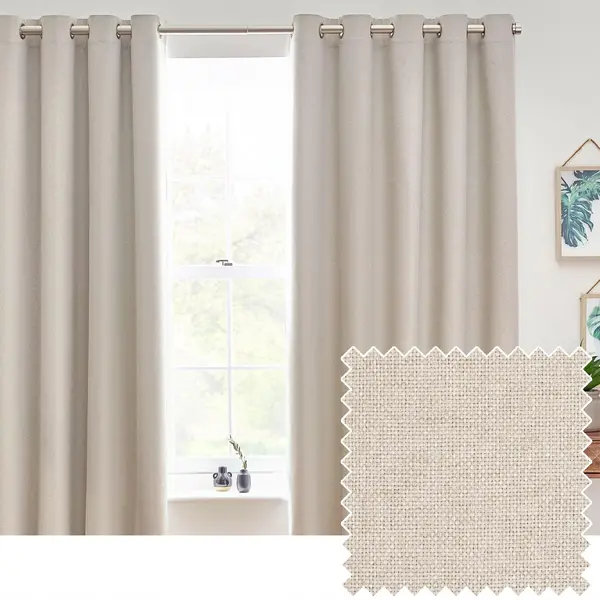 Dawn 100% Blackout Thermal Eyelet Curtains Linen, Linen / 168 x 137cm