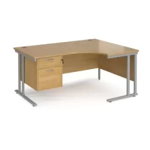 Office Desk Right Hand Corner Desk 1600mm With Pedestal Oak Top With Silver Frame 1200mm Depth Maestro 25 MC16ERP2SO