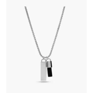 Fossil Mens Joyful Expression Black Onyx Stainless Steel Pendant Necklace - Silver