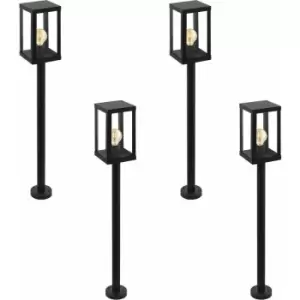 4 pack IP44 Outdoor Bollard Light Black Zinc Plated Steel 1x 60W E27 Post