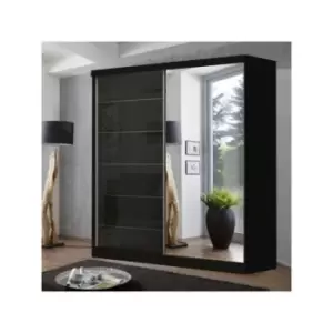 Modern Bedroom Infinity High Gloss Mirror Sliding Door Wardrobe 200cm - Black