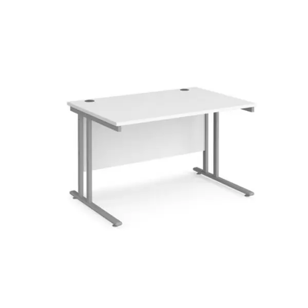 Office Desk 1200mm Rectangular Desk With Cantilever Leg White Tops With Silver Frames 800mm Depth Maestro 25