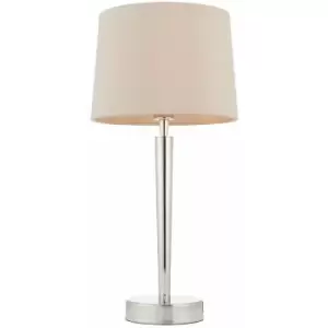 Modern Table Lamp & usb Charger Nickel & Mink Shade Metal Bedside Feature Light