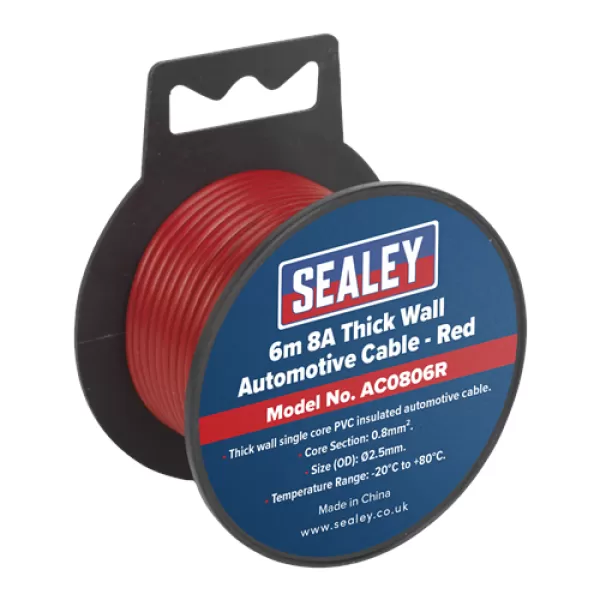 Genuine SEALEY AC0806R Automotive Cable Thick Wall 8A 6mtr Red