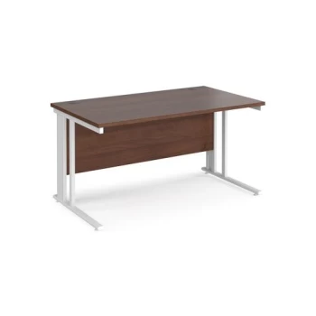 Office Desk 1400mm Rectangular Desk With Cable Managed Leg Walnut Tops With White Frames 800mm Depth Maestro 25