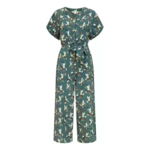 Yumi Teal Crane Print Culotte Jumpsuit - Blue