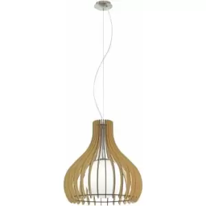 Pendant Ceiling Light Satin Nickel Shade Maple White Wood Glass Bulb E27 1x60W