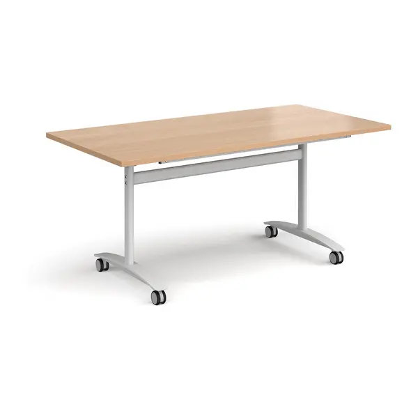 Rectangular Deluxe Fliptop Meeting Table with White Frame 1600mm x 800mm - Beech