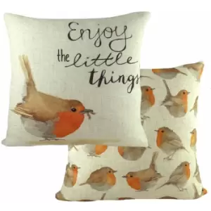 Evans Lichfield Robin Enjoy The Little Things Print Cushion Cover, Multi, 43 x 43 Cm