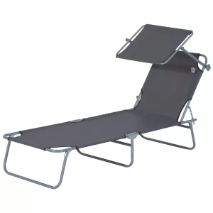 Outsunny Adjustable Lounger Seat with Sun Shade-Grey