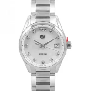 Carrera Montre Quartz White Mother of Pearl Dial Diamond Index Ladies Watch