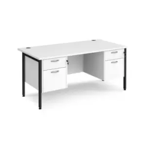 Office Desk Rectangular Desk 1600mm With Double Pedestal White Top With Black Frame 800mm Depth Maestro 25 MH16P22KWH