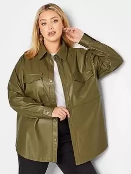 Yours Pu Shacket Olive, Green, Size 16, Women