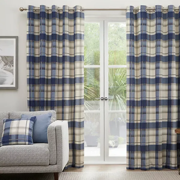 Fusion Balmoral Check Ready Made Eyelet Curtains Navy