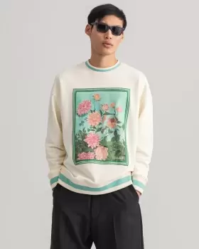 GANT Men Dahlia Print Crew Neck Sweatshirt (S) Beige