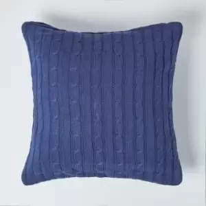 Homescapes - Cotton Cable Knit Navy Blue Cushion Cover, 45 x 45cm - Blue