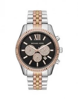 Michael Kors Lexington Black And Rose Gold Glitz Chronograph Dial Two Tone Stainless Steel Bracelet Ladies Watch