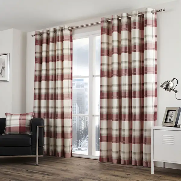 Fusion Fusion - Balmoral Check 100% Cotton Eyelet Lined Curtains, Ruby, 66 x 90" BCKRB66906LZU