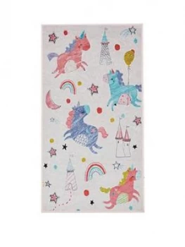 Crushed Velvet Unicorn Rug, Multi, Size 100X150Cm