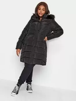 Yours Midi Puffer Coat, Black, Size 38-40, Women