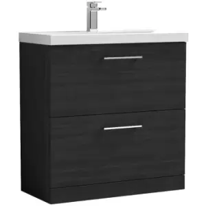 Nuie Arno Charcoal Black 800mm 2 Drawer Vanity Unit with 50mm Profile Basin - ARN635D - Charcoal Black