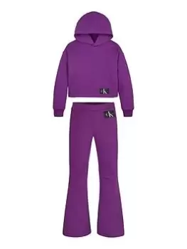 Calvin Klein Jeans Girls 2 Piece Proportion Play Hoodie and Flares Set - Purple, Purple, Size Age: 10 Years, Women