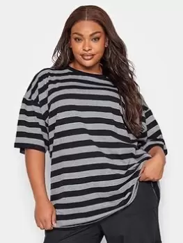 Yours Boxy Tee 2 Pack - Grey Marl & Black/grey Stripe, Grey, Size 20, Women