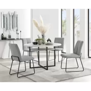 Furniturebox UK - Furniturebox Adley Grey Concrete Effect 120cm Storage Dining Table & 4 Light Grey Halle Silver Leg Fabric Chairs