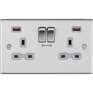 Knightsbridge - 13A 2G dp Switched Socket with Dual usb fastcharge ports (a + a) - Brushed Chrome with grey insert 230V IP20