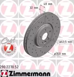 ZIMMERMANN Brake disc Perforated 290.2270.52 Brake rotor,Brake discs LAND ROVER,JAGUAR,Range Rover Velar (L560),XE (X760),F-PACE (X761_),XF (X260)