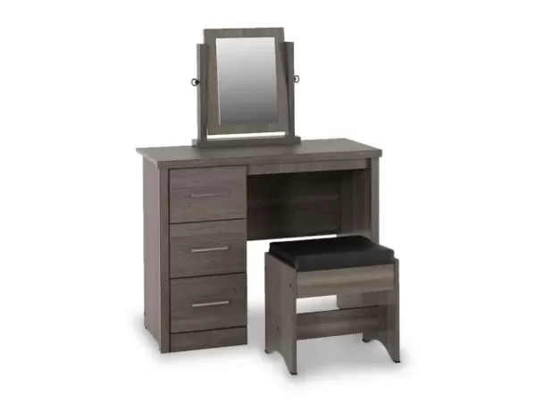 Seconique Lisbon Black Wood Grain 3 Drawer Dressing Table Set with Mirror