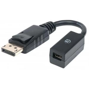 Manhattan DisplayPort to Mini DisplayPort Adapter Cable 4K@60Hz 15cm Male to Female DP With Latch Bi-Directional Fully Shielded Black Lifetime Warrant